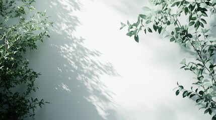 Obraz premium Sunlight dappled wall, leafy branches, nature backdrop