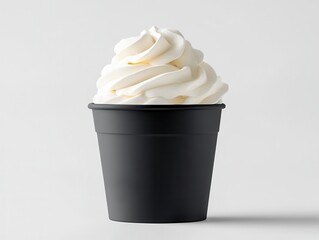 Ice Cream Tub Mockup. A creamy swirl of soft-serve ice cream in a sleek black cup, perfect for desserts and treats.