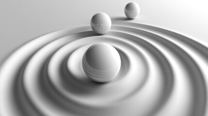 Serene White Spheres on Undulating Surface: A Minimalist 3D Render