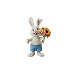Happy Bunny with a Bouquet of Flowers