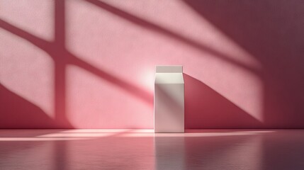 Minimalist Product Display: Blank Carton in Sunlit Pink Room
