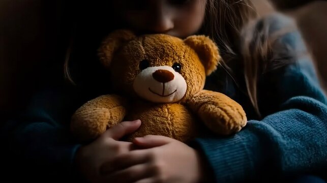 Child's embrace A teddy bear as a confidant in tender moment