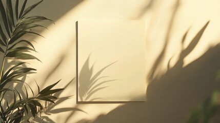 Sunlit Beige Wall Mockup with Plant Shadows