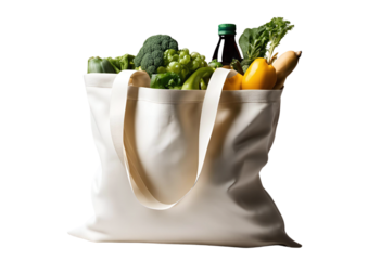 Healthy eating starts here! Fresh broccoli, vibrant peppers, and juicy grapes fill this eco-friendly tote bag, ready for a delicious and nutritious meal, Generative AI.