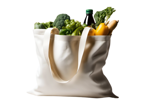 Healthy eating starts here! Fresh broccoli, vibrant peppers, and juicy grapes fill this eco-friendly tote bag, ready for a delicious and nutritious meal, Generative AI.