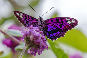 Purple butterfly on wild flowers.