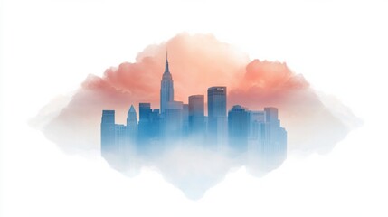 Urban skyline sunset new york city digital artwork minimalist aerial view modern concept