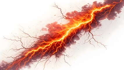 Dynamic and Fiery Lightning Bolt Striking across a Dark Background