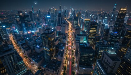 Fototapeta premium Night Cityscape Aerial View Stunning Urban Landscape at Night