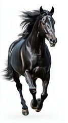 Majestic black horse galloping with grace against a clean background during daylight