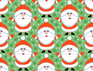 Santa Christmas seamless pattern. Flat design. New year pattern for wrapping paper, fabric, card.