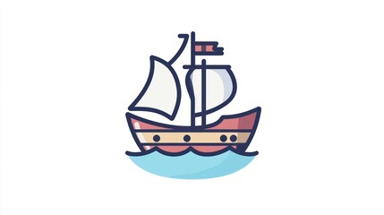 Simple cartoon sailing ship on water