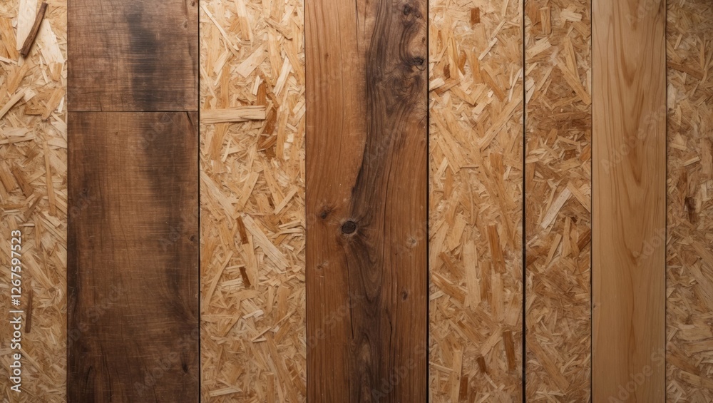Poster natural wood and oriented strand board texture for rustic interior design and construction backgroun