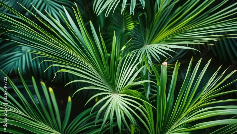 Poster lush green palm leaf pattern creating a tropical ambiance in a natural environment showcasing intric