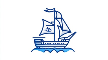 Simple Line Art Illustration of a Sailing Ship on Water