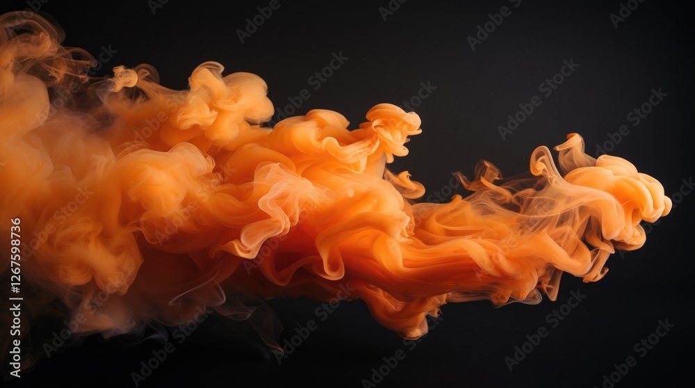 Aufkleber Dynamic orange smoke swirling on a black background creating an abstract and vivid visual effect for artistic or commercial use.