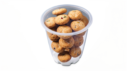 PNG Homemade cookies in plastic jar and plastic bowl isolated on transparent background