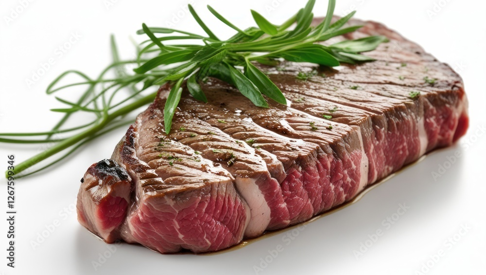 Poster fresh organic steak with herbs on a white background showcasing quality meat for culinary use and go