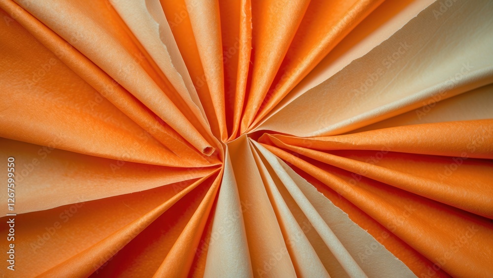 Poster vibrant orange and cream folded paper texture creating an eye-catching abstract background for creat