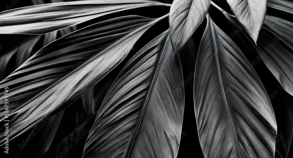 Poster elegant black and white palm leaf texture with negative space for text overlay and design elements