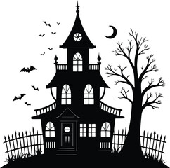 Black Halloween House silhouette, Halloween House vector, Halloween House icon