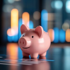 Pink Piggy Bank with Blurred Background