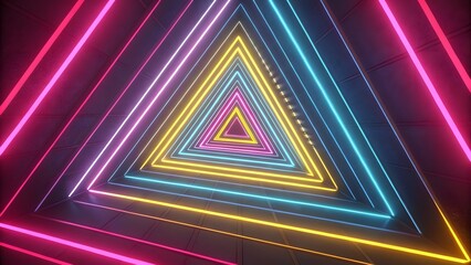 Colorful Neon Triangles in Abstract Light Tunnel Art