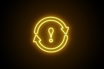 Neon Caution warning sign. Warning icon. stop icon. Bright  forbidding icon. Futuristic glowing exclamation mark in a round shape