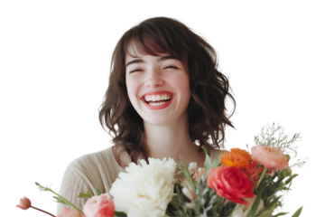 A young woman smiling while holding a Bouquet.