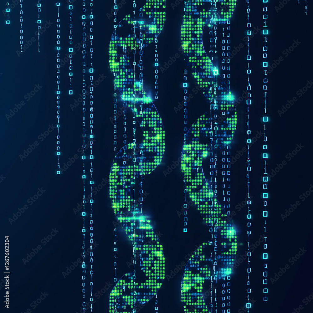Wall mural digital chain blockchain data stream security technology concept graphic design illustration