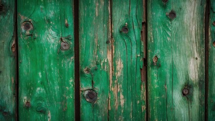 Fototapeta premium Textured green wooden boards with natural aging and imperfections, ideal for backgrounds and rustic design projects.