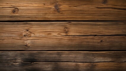 Fototapeta premium Brown wooden texture with natural grain pattern and knots, rustic background with dark and light shades, suitable for various designs and presentations.