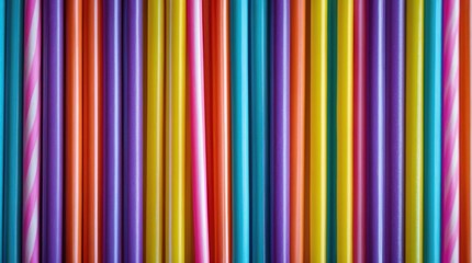 Bright colorful straws in vertical stripes representing positivity and joy closeup promoting inclusivity and diversity in everyday life.
