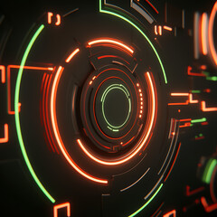 Digital Circular Interface Display Graphic With Neon Style Elements And Technological Futuristic Design