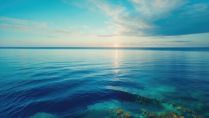 Fototapeta premium Serene Ocean View with Tranquil Waters and Stunning Horizon Ideal for Relaxation and Copy Space for Text Display