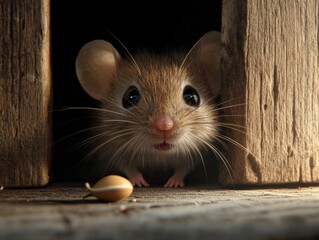 Fototapeta premium A Curious Mouse Peeks Out From Its Hole