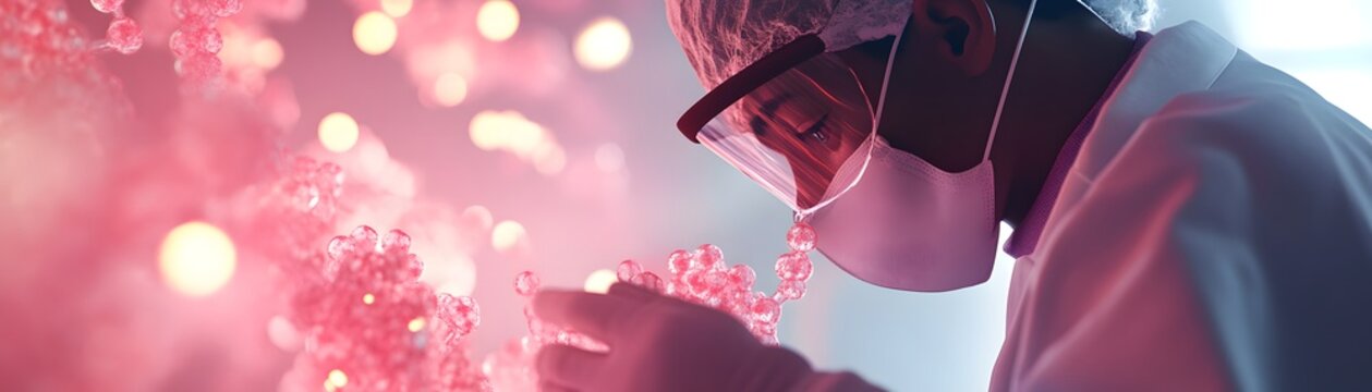 A scientist examines glowing particles in a laboratory setting. The image captures the essence of scientific discovery and innovation in a vibrant, modern research environment.
