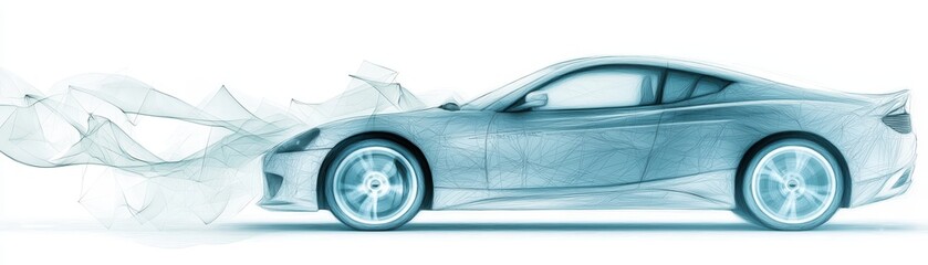 Obraz premium Dynamic motion, blue and white car in action automotive excellence stylish design