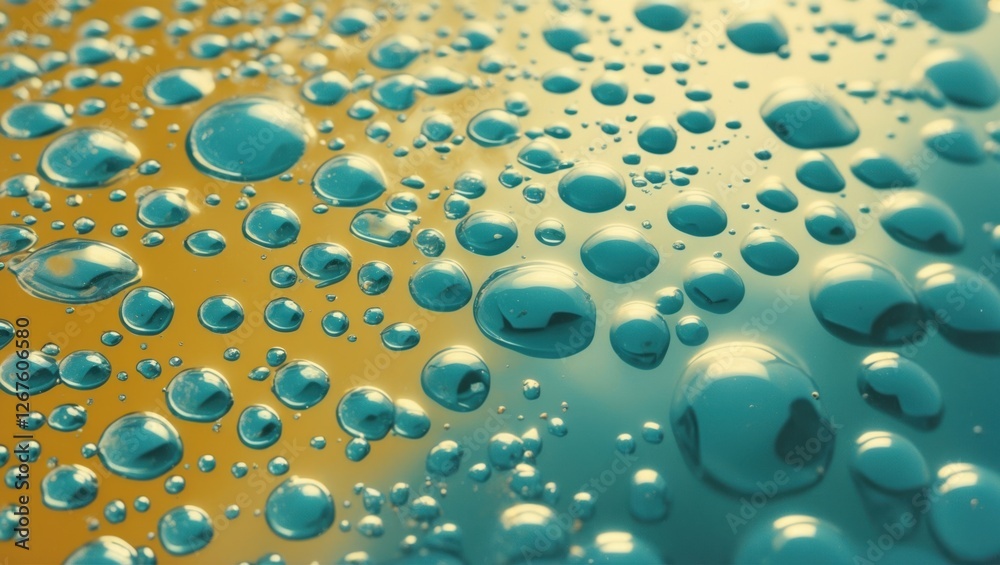Poster abstract close-up of water bubbles on a colorful surface creating a dynamic and vibrant background w