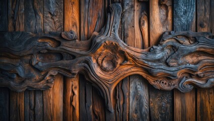 Intricate wooden texture with rich colors and unique patterns ideal for backgrounds and design projects.