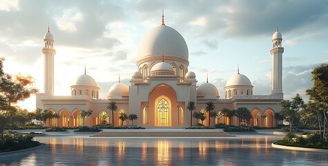 Obraz premium Islamic Mosque and Minaret Building 3d.