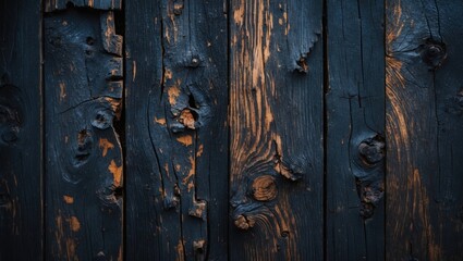 Fototapeta premium Dark weathered wood texture featuring deep grooves and contrasting light knots ideal for rustic background or design elements.