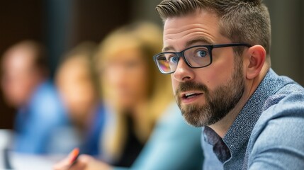 Fototapeta premium Business meeting on loveconnected ideas office setting professional discussion collaborative environment engaging viewpoint