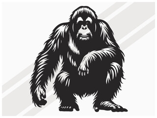 Orangutan Silhouette Black Color Wildlife Primate Illustration