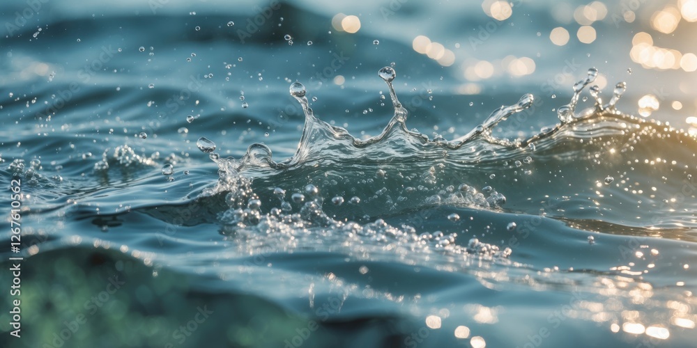 Poster clear calm water surface texture with splashes and bubbles creating an abstract summer nature backgr
