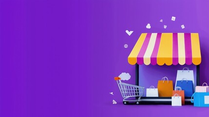 Fototapeta premium Colorful online marketplace shopping experience virtual store graphic design digital environment loveconnected concept