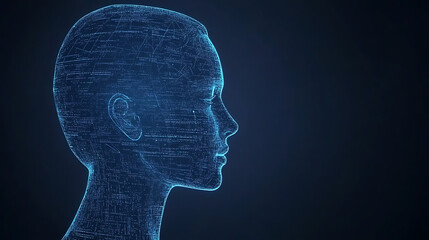 Obraz premium Digital Human Head Profile with Data Visualization in Dark Tech Background Innovation Concept