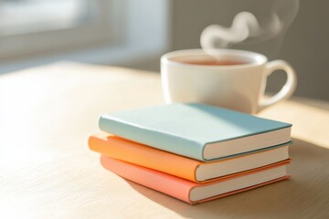 tea and books on a table