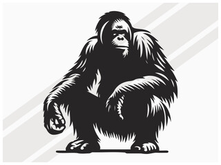 Orangutan Silhouette Black Color Wildlife Primate Illustration