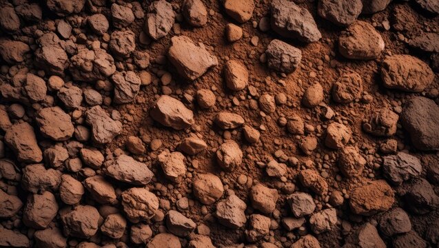 Texture of laterite soil with rocky elements in earthy tones suitable for backgrounds or natural design projects.
